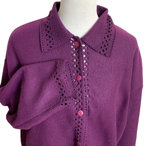 Cherokee Purple Cardigan Perforated Button Up Knit Sweater Size XL Soft Cozy Top - Picture 6 of 16